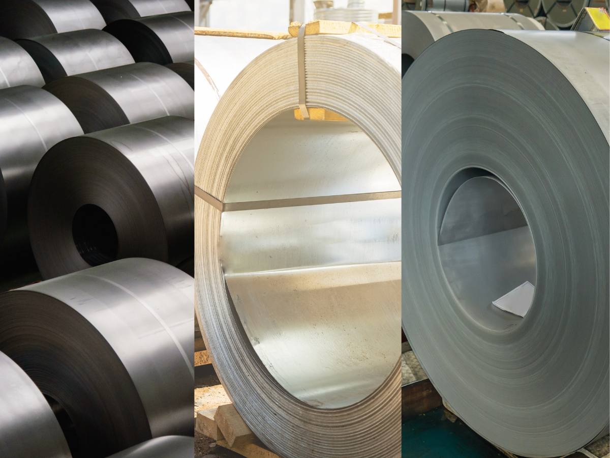 tryptic of cold rolled, galvanized and hot rolled steel coils
