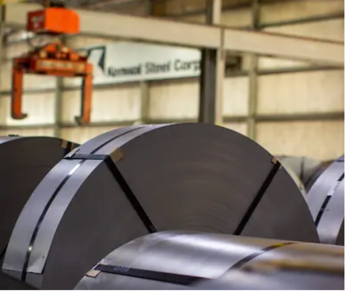 A photo showing Kenwal’s expert steel packaging of several steel coils.